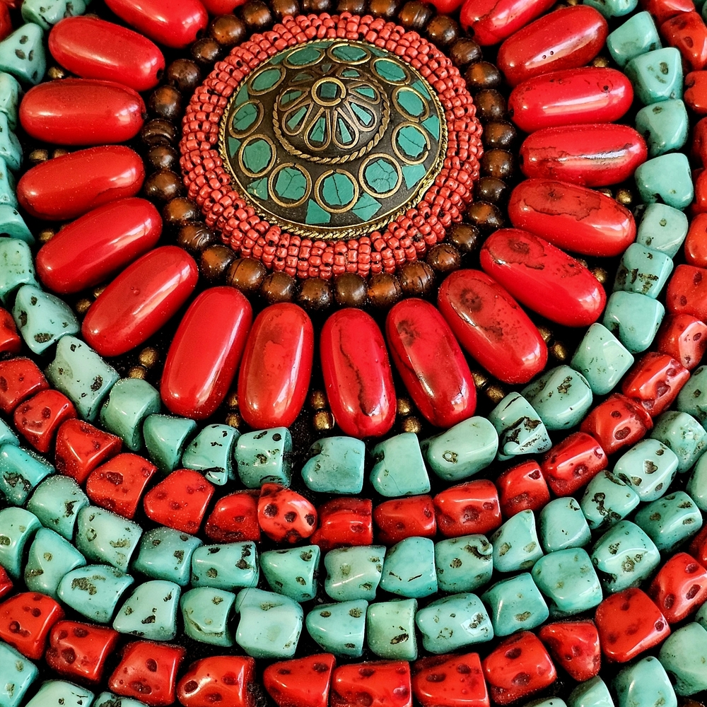 Turquoise and Red Beaded Necklace